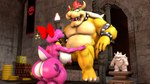 16:9 3d_(artwork) anthro areola big_breasts birdo birdo_(character) bow_accessory bowser breasts butt castle claws clitoris cobaltapple collar detailed_background digital_media_(artwork) duo feet female genitals hi_res humanoid inside kabalmystic_(artist) kneeling kneeling_oral_position koopa male mammal mario_bros muscular nintendo nipples nude pink_body pussy reptile scalie siphon_(anatomy) spikes tail thick_thighs toe_claws widescreen