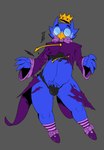 absurd_res anthro avian bird blue_body clothing crown digital_drawing_(artwork) digital_media_(artwork) eyewear glasses headgear hi_res jewelry male male/male owl_demon short_stack simpleesteban solo stolas_(kings_of_hell) thick_thighs torn_clothing