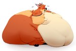 2020 anthro antlers belly big_belly big_butt big_cheeks big_moobs big_muscles biped blobby blush breath butt chubby_cheeks deer digital_drawing_(artwork) digital_media_(artwork) english_text fat_rolls fur hi_res hooves horn huge_belly huge_butt huge_muscles huge_thighs hyper hyper_belly hyper_butt hyper_thighs immobile male mammal moobs morbidly_obese morbidly_obese_anthro morbidly_obese_male muscular obese obese_anthro obese_male okaeri orange_body orange_fur overweight overweight_anthro overweight_male panting ray_the_buck simple_background sitting solo tail text thick_thighs white_background