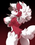 2022 3_fingers absurd_res anthro areola arm_under_breasts big_breasts big_nipples breasts butt claws colored crossed_arms female fingers fluffy fluffy_tail fur generation_7_pokemon genitals gradient_background grey_body grey_fur hi_res huge_breasts hyper hyper_breasts lacuna_lycanroc looking_at_viewer lycanroc midnight_lycanroc multicolored_body multicolored_fur neck_tuft nintendo nipples olive_cow pink_areola pink_nipples pink_pussy pokemon pokemon_(species) presenting pussy raised_tail rear_view red_body red_eyes red_fur shaded simple_background smug solo spikes tail thick_thighs tuft white_body white_fur