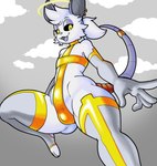 2024 angel anthro bulge butt clothed clothing femboy fours_(artist) grey_body hi_res legwear looking_down low-angle_view male mammal murid murine raphael_(arthurclaws) rat rodent skimpy solo thick_thighs thigh_highs