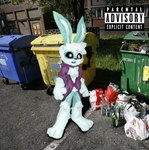 anthro clothed clothing coat english_text fluffy fur lagomorph leporid male mammal parental_advisory pleskoslez plesky_(pleskoslez) purple_clothing purple_coat purple_topwear rabbit text topwear