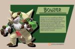 2017 3_toes 4_fingers anthro balls biped black_eyes bowser_(haychel) chesnaught claws cosplay description english_text erection eyebrows feet fingers fur generation_6_pokemon genitals green_background green_body green_skin grin haychel humanoid_genitalia humanoid_penis info male muscular muscular_anthro muscular_male nintendo patreon patreon_logo patreon_username penis pokemon pokemon_(species) red_nose simple_background smile solo tan_body tan_skin teeth text toes url vein veiny_penis white_body white_fur wrestling