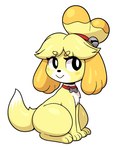 2024 animal_crossing black_eyes canid canine canis collar dipstick_tail domestic_dog female feral feralized hi_res isabelle_(animal_crossing) mammal markings miso_souperstar nintendo pupils shih_tzu smile solo tail tail_markings toy_dog white_pupils yellow_body