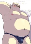 2024 9dtq0 absurd_res anthro bear belly big_belly blush bulge clothing eyewear glasses hi_res kemono leib_(tas) lifewonders male mammal moobs navel nipples overweight overweight_male polar_bear shirt solo tokyo_afterschool_summoners topwear underwear ursine