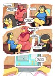 anthro anthrofied clothed clothing comic dialogue english_text female generation_1_pokemon generation_6_pokemon goopyarts half_naked helioptile hi_res josie_(goopyarts) leggings legwear mostly_nude nintendo pantsless pink_body pokemon pokemon_(species) pokemorph slightly_chubby slowpoke tammy_(goopyarts) text thick_thighs thigh_highs wide_hips