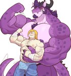 abs anthro arm_hair beard big_muscles big_pecs blonde_hair body_hair carrying_another carrying_partner chest_hair clothed clothing dragon dragon_ears ear_piercing ear_ring erect_nipples facial_hair flexing hair hand_holding hi_res holding_partner horn hug huge_muscles human human_on_anthro interspecies intimate larger_anthro larger_male long_hair male male/male mammal markings muscular muscular_anthro muscular_human muscular_male mythological_creature mythological_scalie mythology nipples nude pecs piercing purple_body purple_hair ring_piercing romantic romantic_couple same22shark scalie sideburns size_difference smaller_human smaller_male spikes spikes_(anatomy) spots spotted_body topless topless_male