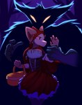 2021 absurd_res anthro basket big_bad_wolf bottomwear breasts canid canine canis clothed clothing container digital_media_(artwork) duo fairy_tales female furgonomics glowing glowing_eyes grabbing_arm hi_res imminent_sex jarnqk kobold little_red_riding_hood little_red_riding_hood_(copyright) lya_(jarnqk) male male/female mammal red_bottomwear red_clothing red_skirt shaded skirt topwear wolf