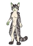 2022 2_tails anthro breasts classic_tabby clip_studio_paint_(artwork) cloudpie conditional_dnp digital_drawing_(artwork) digital_media_(artwork) digitigrade domestic_cat featureless_breasts featureless_crotch feet felid feline felis female flat_colors full-length_portrait fur green_eyes green_nose green_pawpads grey_body grey_fur head_tuft hi_res hindpaw mammal misty_(cloudpie) multi_tail nude pawpads paws portrait simple_background smile solo standing tabby_cat tail tuft white_background white_body white_fur white_inner_ear