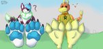 absurd_res anthro avian bird canid canine canis duo feet foot_focus grass_field hi_res loom macro male male/male mammal paws smile smirk soles talons toes viraxe wolf wolftical wolftical_(artist)