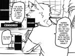 4:3 anthro canid canine canis censor_bar censored comic dialogue duo english_text fur kemono male mammal monochrome text translated wolf yakantuzura