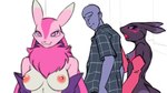 16:9 2024 anon anthro areola armwear bandai_namco big_breasts black_sclera blush breast_size_difference breasts bridal_gauntlets bridal_gauntlets_only clothed clothing digimon digimon_(species) distracted_boyfriend female fur furball generation_7_pokemon gloves group handwear heart_pupils heart_symbol humanoid hybrid l'amoremon looking_at_another looking_back lovander male markings meme multicolored_body neck_floof nintendo nipples pal_(species) palworld pink_areola pink_body pink_fur pink_nipples pocketpair pokemon pokemon_(species) purple_body purple_eyes purple_fur purple_nipples renamon salazzle shirt simple_background small_breasts teiimon topwear trio turned_around two_tone_body white_background white_body white_fur widescreen