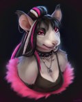 4:5 anthro chinchilla chinchillid collar collarbone_piercing ear_chain ear_piercing facial_piercing female hi_res lip_piercing lostgoose mammal piercing pink_eyes portrait rodent simple_background snakebite_piercing solo spiked_collar spikes