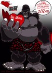 2009 anthro ape black_body black_fur black_nipples boxers_(clothing) bulge clothed clothing english_text feet fur gor_(tomcat) gorilla grey_body grey_skin haplorhine heart_boxers heart_clothing heart_symbol heart_underwear hi_res holidays looking_at_viewer male mammal nipples prehensile_feet primate solo speech_bubble text toes tomcat_(artist) underwear underwear_only valentine's_day valentine's_day_card