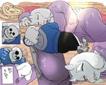 2019 5:4 animated_skeleton bodily_fluids bone boss_monster_(undertale) bovid breasts caprine drooling duo female food fur humanoid japanese_text light looking_at_breasts male male/female mammal pizza saliva sans_(undertale) skeleton sleeping sleeping_on_floor sound_effects sunlight text toriel translated undead under10mato undertale undertale_(series) vowelless vowelless_sound_effect white_body white_fur zzz