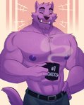 2020 abs anthro bernard_(ok_k.o.!_lbh) biceps bottomwear canid canine canis cartoon_network clothed clothing daddy_kink daddy_mug english_text fur male male_anthro mammal muscular muscular_anthro muscular_male mythological_canine mythological_creature mythology ok_k.o.!_let's_be_heroes pecs purple_body purple_fur smile solo text text_on_mug thediyemi topless topless_male werecanid werecanine werecreature werewolf wolf