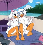 accessory aged_up anatid anseriform anthro avian avian_feet azzieworks backpack beak big_breasts bird blue_highlights bottomwear bow_accessory bow_ribbon breasts camel_toe canon_couple casual_nudity centered_hair_bow clothing dessert discarded_clothing disney duck ducktales ducktales_(2017) duo featureless_breasts feet female female/female food hair hair_accessory hair_bow hair_bow_only hair_ribbon hi_res highlights_(coloring) honeyvanilla ice_cream ice_cream_on_breasts laugh lena_(ducktales) membrane_(anatomy) non-mammal_breasts nude nude_anthro nude_beach nude_female outdoor_nudity ponytail public public_nudity ribbons shirt shorts skirt social_nudity sweater toes topwear webbed_feet webby_vanderquack