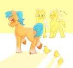 anatid anseriform avian aztrial bird blaze_(marking) chick duck earth_pony equid equine facial_markings female feral group hasbro head_markings hi_res hitch_trailblazer_(mlp) hooves horse laugh leg_markings male mammal markings mlp_g5 my_little_pony pony socks_(marking) sprout_cloverleaf_(mlp) sunny_starscout_(mlp) trio turquoise_hair yellow_theme young