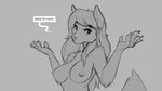 16:9 anthro big_breasts breasts canid canine canis dialogue digital_drawing_(artwork) digital_media_(artwork) english_text female grey_background guess_i'll_die hair looking_at_viewer mammal meme monochrome nipples reaction_image simple_background solo speech_bubble talking_to_viewer text watsup widescreen wolf