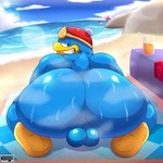 1:1 absurd_res anthro avian balls bandana_waddle_dee beak big_butt bird butt condom duo genitals group hi_res huge_butt king_dedede kirby kirby_(series) male murderdroid_(artist) nintendo nipples non-mammal_nipples penis sexual_barrier_device slightly_chubby slightly_chubby_male solo_focus trio waddle_dee