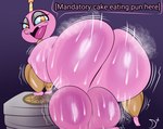 2024 animatronic balls big_balls big_butt bodily_fluids butt cupcake_(fnaf) english_text five_nights_at_freddy's food food_creature food_humanoid genitals hi_res huge_butt humanoid machine male musk musk_clouds plushtrapboyuwu robot scottgames solo sweat text thick_thighs twerking