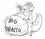 2023 alligator alligatorid anthro belly big_belly big_tobacco_(character) blitzit burp_cloud burping claws crocodilian digestion_noises digital_media_(artwork) eyebrows fangs fist fully_inside half-closed_eyes hand_on_belly hi_res looking_at_viewer male monochrome narrowed_eyes nude raised_tail reptile rumbling_stomach scales scalie semi-anthro smile smiling_at_viewer solo standing tail teeth text text_on_body toe_claws vore