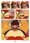 2024 absurd_res anthro arm_hair armpit_hair bodily_fluids body_hair bowser brown_hair bulge bulge_sniffing bulge_suck chest_hair clothed clothing comic dialogue dropsofmoonlight duo english_text eyes_closed facial_hair goatee hair hand_on_head happy_trail hi_res horn human koopa leg_hair male male/male mammal mario mario_bros musclegut muscular musk musk_clouds mustache nintendo nude onomatopoeia oral page_number pubes question_mark red_hair scalie sex sniffing sound_effects sweat tan_body tan_skin text underwear underwear_only