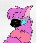 black_face blush bust_portrait digital_media_(artwork) eyes_closed fur hair machine male multicolored_body multicolored_fur pink_body pink_fur pink_hair pink_theme portrait protogen side_view smile solo spinalthewickerbean wavy_mouth