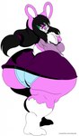 2009 anthro big_butt black_hair bottomwear breasts buckteeth butt clothing deonwolf eyewear female fia_(deonwolf) flat_colors fur glasses green_eyes hair hi_res huge_butt huge_thighs lagomorph leporid mammal multicolored_body multicolored_fur panties pink_body pink_fur ponytail rabbit shirt skirt solo teeth thick_thighs topwear two_tone_body two_tone_fur underwear white_body white_fur