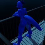 2021 3_toes 3d_(artwork) anthro balcony bent_over_railing big_breasts black_and_blue blender_(artwork) blue_body blue_scales blue_skin breasts butt deck_(structure) digital_media_(artwork) featureless_breasts feet female floor herm_(lore) high-angle_view intersex_(lore) june_(justathereptile) justathereptile komodo_dragon leaning leaning_on_railing lizard monitor_lizard monochrome night non-mammal_breasts nude outdoor_nudity outside railing reptile scales scalie scutes solo tail toes watermark wood wood_floor