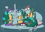 anthro clothed clothing death eyewear filburt_shellbach group hi_res male nickelodeon reptile rocko's_modern_life scalie simple_background teenage_mutant_ninja_turtles text toongrowner turtle weapon