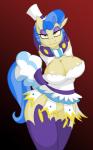 2014 amber_eyes anthro anthrofied big_breasts biped blue_hair breasts cleavage clothed clothing digital_media_(artwork) earth_pony equid equine eyeshadow female friendship_is_magic hair hands_behind_head hasbro hat headgear headwear hi_res horse jrvanesbroek legwear looking_at_viewer makeup mammal markings mole_(marking) multicolored_hair my_little_pony pony sapphire_shores_(mlp) solo standing stockings top_hat two_tone_hair