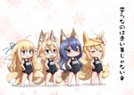 accessory ahoge animal_humanoid animal_mask blonde_hair blue_eyes blue_hair brown_body brown_fur character_name chibi chiffon_(kazekiri) clothing eyes_closed female flat_chested fox_mask fur grey_eyes group hair hair_accessory hair_ribbon hi_res humanoid japanese_text kazekiri kyubi_(kazekiri) lineup mask miku_(kazekiri) multi_tail orange_body orange_fur orange_hair ribbons school_swimsuit swimwear tail tamaki_(kazekiri) text translation_check translation_request yellow_body yellow_fur young