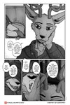 2022 annoyed anthro antlers beastars bed canid canine canis cardigan cervine clothing collarbone comic deer denim denim_clothing dialogue duo english_text face_grab furniture hand_lick hand_under_chin happy hi_res hoodie horn inside legoshi_(beastars) licking louis_(beastars) lying male male/male mammal multiple_scenes open_mouth pillow red_deer scratching smile spiritd squish text theater tongue tongue_out topwear url wolf