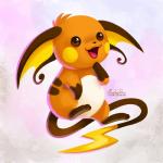 1:1 2016 ambiguous_gender digital_media_(artwork) digital_painting_(artwork) generation_1_pokemon mammal nintendo open_mouth pokemon pokemon_(species) raichu rodent solo tsaoshin