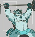 2017 abs abstract_background absurd_res anthro armpit_hair barazoku barbell bench_press big_muscles bodily_fluids body_hair body_writing bottomwear bulge chest_tuft clothed clothing ear_piercing english_text exercise facial_piercing hi_res hotpants hyena incline_press inner_ear_fluff lip_piercing looking_up male mammal musclegut muscular muscular_anthro muscular_male navel nightterror nipples nose_piercing nose_ring obliques pecs piercing ring_piercing shorts simple_background sitting smile solo spotted_hyena sweat text text_on_body thick_thighs topless topless_male tuft weightlifting weights workout writing_on_belly