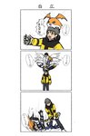 angemon bandai_namco beanie blonde_hair clothing comic digimon digimon_(species) hair hat headgear headwear hi_res human humanoid humor japanese_text mammal mas_square mask patamon takeru_takaishi text wings