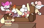 alolan_form alolan_vulpix anthro birthday birthday_cake bodily_fluids cake cheering cum cum_inside cum_on_sofa dessert drawcat13 eye_roll female food from_front_position furniture generation_4_pokemon generation_7_pokemon generation_8_pokemon genital_fluids gift group hi_res lone_(kyubeans) lopunny maestro_(thefluffmaestro) male male/male mating_press mega_stone nintendo pachirisu pink_(tinks) pokemon pokemon_(species) regional_form_(pokemon) scorbunny sex sofa solaris_(btwalexhere)