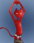 anthro arms_above_head belly bottomwear bottomwear_down briefs cartoon_network clothed clothing courage_the_cowardly_dog felid hi_res illegaleel katz_(courage_the_cowardly_dog) male mammal mostly_nude nipples pants pants_down partially_clothed raised_arms solo underwear