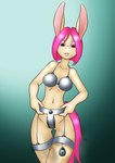 2023 anthro asinus biped breasts buckteeth chain chastity_belt chastity_bra chastity_device chastity_device_only danaume donkey easter easter_egg egg equid equine eyebrows female front_view hair hi_res holidays looking_down mammal navel nude open_mouth pink_hair short_hair simple_background solo standing tan_body teeth yonic_chastity_device