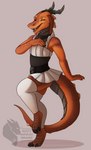 absurd_res anthro clothed clothing crossdressing digital_media_(artwork) femboy grumpy_griffin_creations hi_res horn kobold maid_uniform male marvelous_managerie open_mouth simple_background smile solo uniform