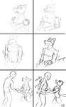 absurd_res animal_genitalia anthro arm_grab balls canid canine canis duo fully_sheathed genitals hi_res human justagoodboy larger_male male male/male mammal monochrome nipples nude sheath size_difference sketch smaller_male tongue tongue_out wolf