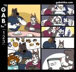 ailurid akita anthro bau_husky blue_body blue_fur blush brown_body brown_fur brown_hair cake canid canine canis chibi chow_chow comic dessert dialogue domestic_dog electronics eyewear female flirting food fur gab_(comic) gab_shiba gabshiba glasses grey_body grey_fur hair husky invitations male mammal mastiff molosser mother_(lore) muscular muscular_male nordic_sled_dog nude parent_(lore) phone photo pit_bull red_panda rita_(gabshiba) ruff_bull shiba_inu siberian_husky smile son_(lore) spitz tasteful_nudity voff_akita wang_chow wedding_cake white_body white_fur