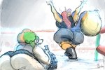 anthro big_butt big_tail boots butt canid canine canis clothing corset crowd digital_media_(artwork) digital_painting_(artwork) digital_watercolor_(artwork) domestic_dog duo ear_tuft female fighting_ring footwear fur fur_markings giant_squirrel group hair hi_res highlights_(coloring) huge_butt huge_thighs kharma_(monoorange) lingerie mammal manna-mint markings mobs_alive overweight overweight_female poodle red_hair rodent sciurid shoes simulated_traditional_(artwork) slightly_chubby slightly_chubby_female smile smirk sneaking spikes tail thick_thighs topwear tree_squirrel tuft underwear