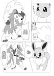 absurd_res ambiguous_gender black_and_white comic dialogue dipstick_tail dokuase duo eevee english_text feral fighting_pose fur generation_1_pokemon generation_7_pokemon greyscale hard_translated hi_res japanese_text lycanroc markings midnight_lycanroc monochrome multicolored_body multicolored_fur neck_tuft nintendo plant pointy_speech_bubble pokemon pokemon_(species) pose right_to_left scared shrub simple_background speech_bubble standing surprise tail tail_markings text third-party_edit translated translation_edit tuft two_tone_body two_tone_fur white_background