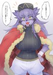 anthro big_breasts blush breasts canid canine crossgender female female_anthro hair hi_res htg kemono leon_(pokemon) looking_at_viewer mammal minuki mtf_crossgender nintendo pokemon pokemon_champion solo text translated