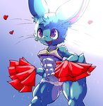 abs anthro blush bodily_fluids breasts cheerleader cottontail female heart_symbol hi_res kurasuto_(cottontail) lagomorph leporid mammal muscular muscular_female muscular_legs nipple_outline pom_poms rabbit solo sweat thick_thighs under_boob