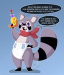 absurd_res anthro clean_diaper dialogue diaper english_text hi_res indigo_park looking_at_viewer male mammal maynara procyonid raccoon rambley_raccoon regression simple_background solo speech_bubble text