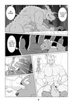 absurd_res anthro anthro_on_anthro big_penis comic continuity_error dialogue dragon english_text error facial_hair felid fish genitals group hi_res horn humanoid_genitalia humanoid_penis macro magic_user male male/male mammal marine medieval muscular muscular_male mythological_creature mythological_scalie mythology nipples nude pantherine penis profanity red_dragon_(zourik) roy_(zourik) scalie shark shrinking size_transformation speech_bubble text transformation warrior zourik zuny_(zourik)