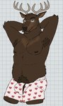 2024 anthro antlers arm_hair armpit_hair avery_(the_smoke_room) barely_visible_genitalia bedroom_eyes belly biped black_nose body_hair boxers_(clothing) brown_body brown_eyebrows brown_eyes brown_fur bulge checkered checkered_background chest_hair clothed clothing deer digital_drawing_(artwork) digital_media_(artwork) echo_(series) echo_project eyebrows eyewear fur genitals glasses hair hands_behind_head happy_trail heart_boxers heart_clothing heart_pattern heart_symbol heart_underwear hi_res horn looking_at_viewer male male_anthro mammal multicolored_body multicolored_clothing multicolored_underwear narrowed_eyes navel overweight overweight_anthro overweight_male partially_clothed partially_clothed_male pattern_background portrait pubes raised_eyebrow seductive short_hair simple_background solo standing the_smoke_room three-quarter_portrait underwear unsafescapewolf white_background white_sclera